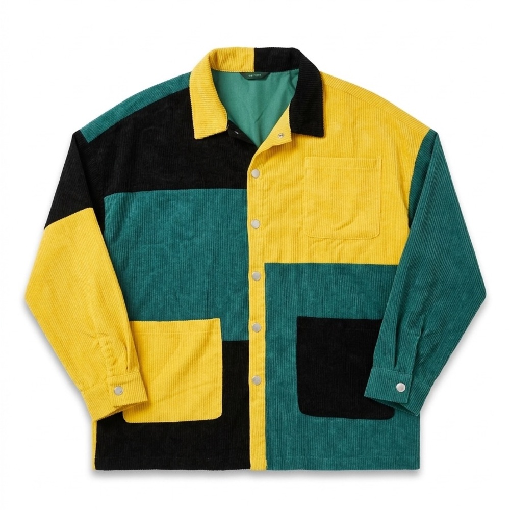 SHEIN Colorblock Corduroy Jacket - Black, Yellow, Green